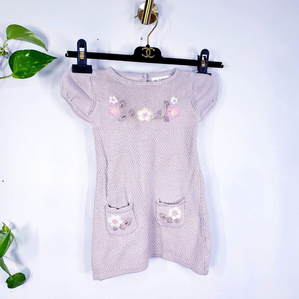 CC. BATES Dress Light Brown Beige Khaki Knitted Short‎ sleeves Baby Girl 1T - 2T